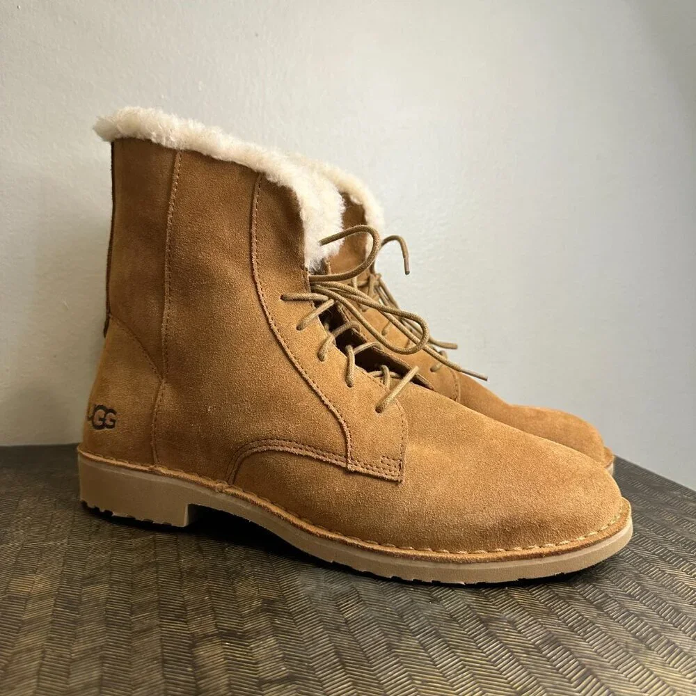 NEW Ugg Women's Quincy Lace up Suede Boot in Chestnut Tan - Size 11 - Picture 2 of 9